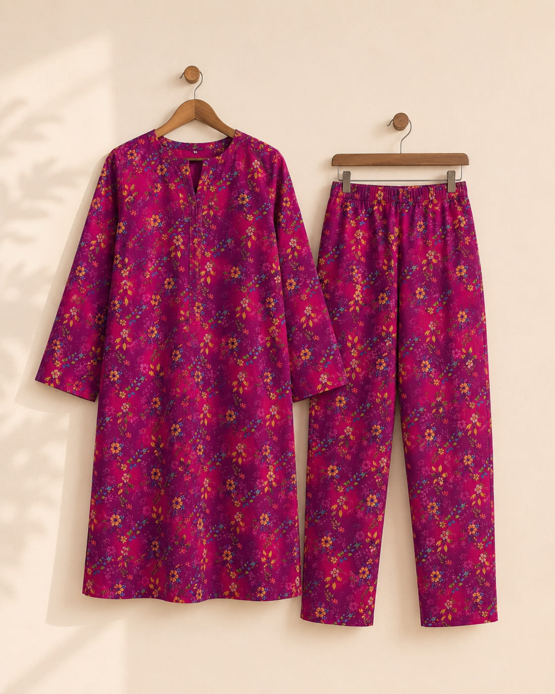 Magenta Floral Printed Suti 2-Piece Unstitched Suit