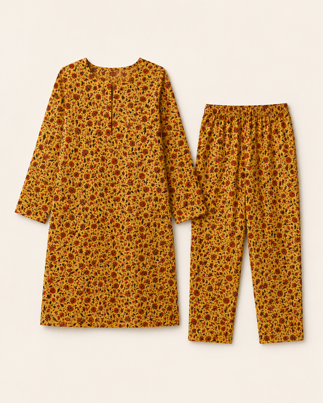 Mustard Floral Nankaro Cotton 2-Piece Unstitched Suit