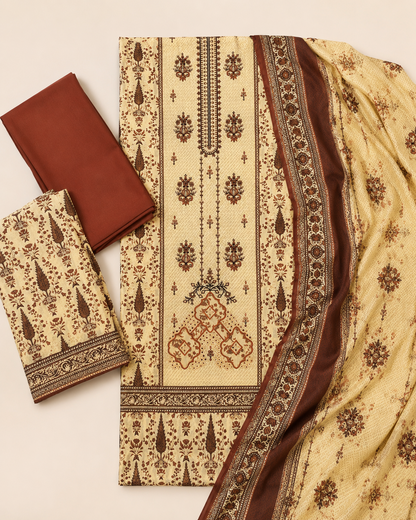 Meher Rust Printed 3-Piece Unstitched Lawn Suit