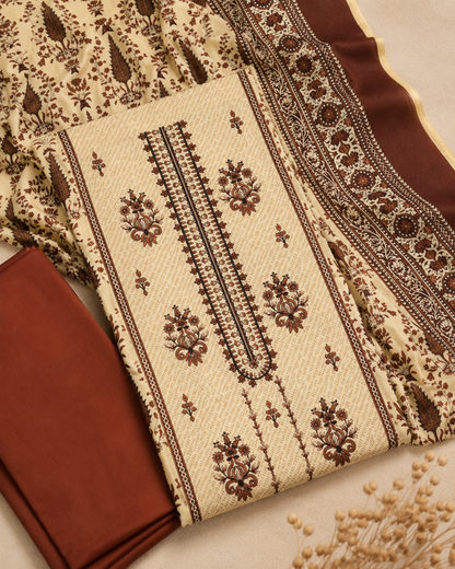 Meher Rust Printed 3-Piece Unstitched Lawn Suit