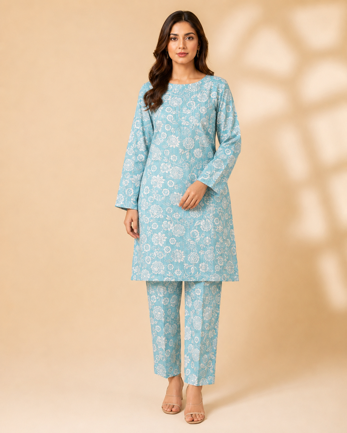 Sky Blue Floral Nankaro 2 Piece Unstitched Cotton Suit