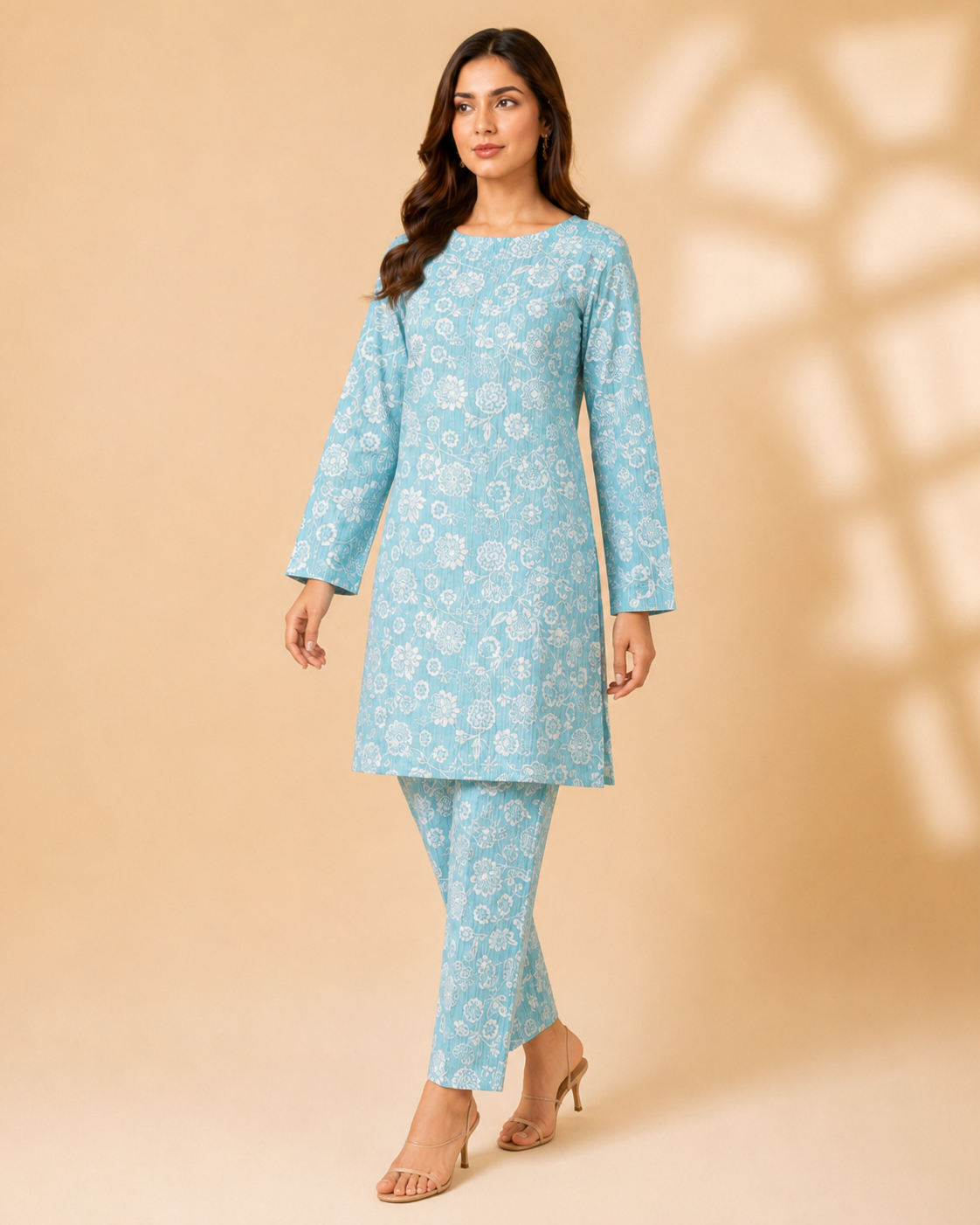 Sky Blue Floral Nankaro 2 Piece Unstitched Cotton Suit