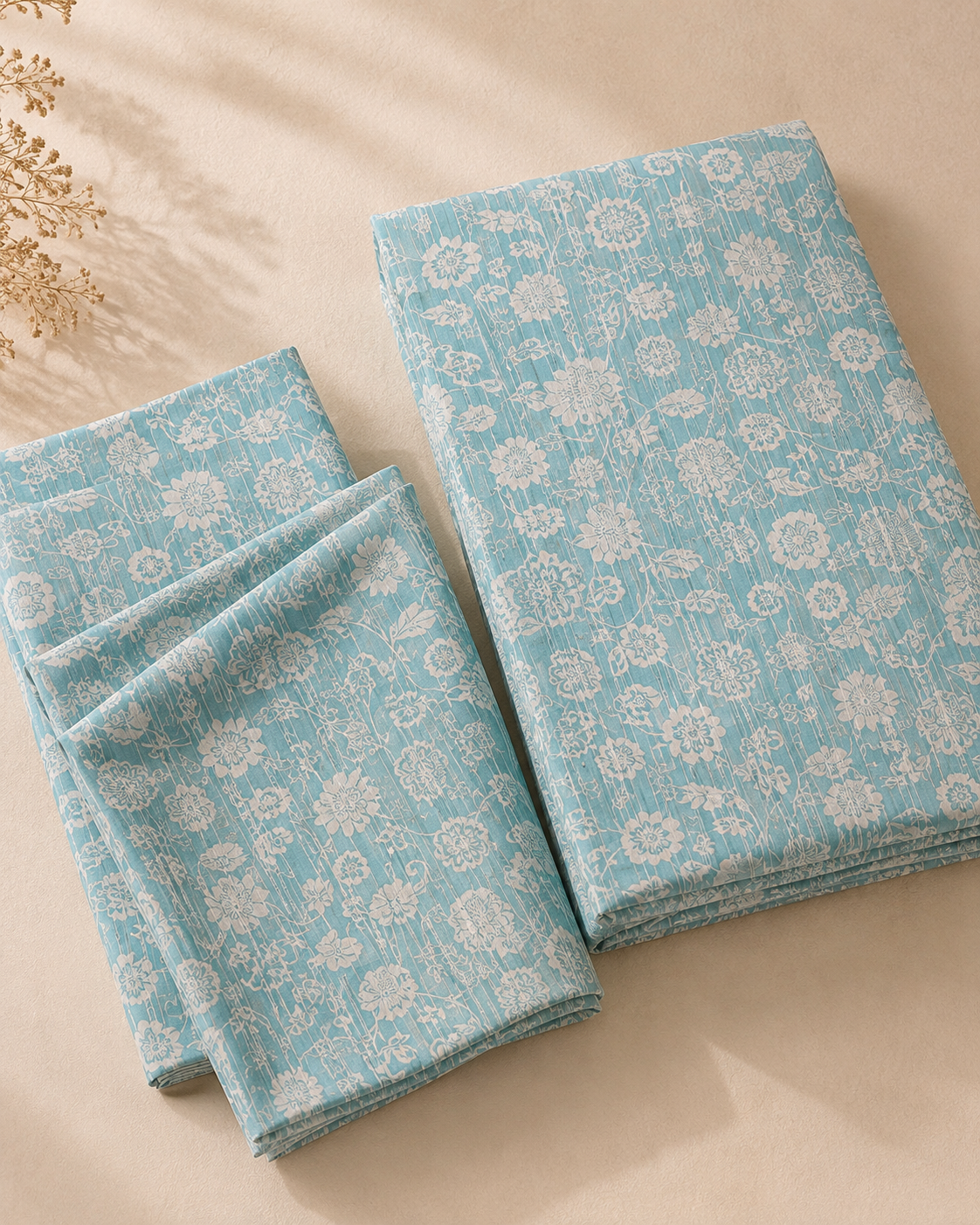 Sky Blue Floral Nankaro 2 Piece Unstitched Cotton Suit