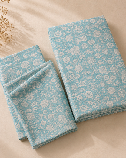 Sky Blue Floral Nankaro 2 Piece Unstitched Cotton Suit