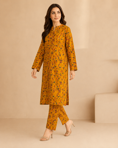 Mustard Floral Nankaro 2 Piece Unstitched Suit