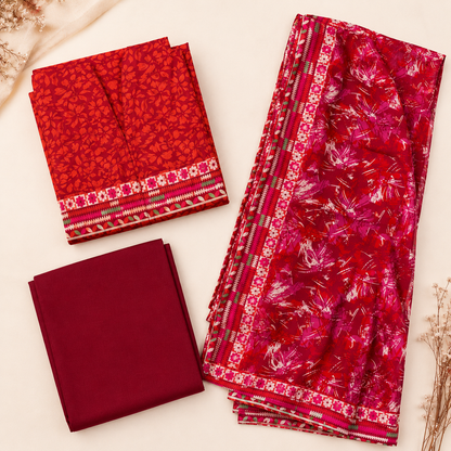 Crimson Bloom Printed 3-Piece Unstitched Suit