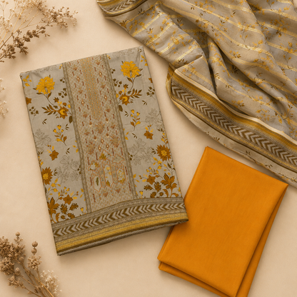Golden Sand Printed 3-Piece Unstitched Suit