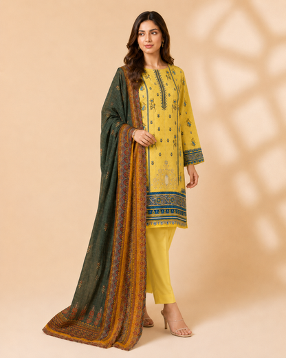 Sunlit Meadow – Yellow 3 Piece Unstitched Printed Suit
