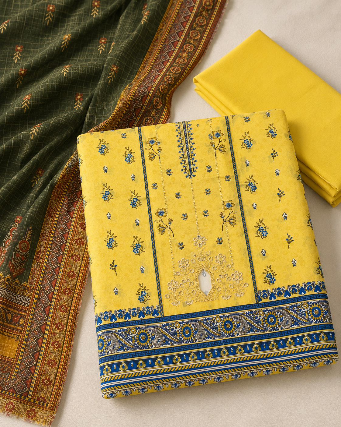 Sunlit Meadow – Yellow 3 Piece Unstitched Printed Suit