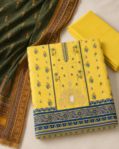 Sunlit Meadow – Yellow 3 Piece Unstitched Printed Suit