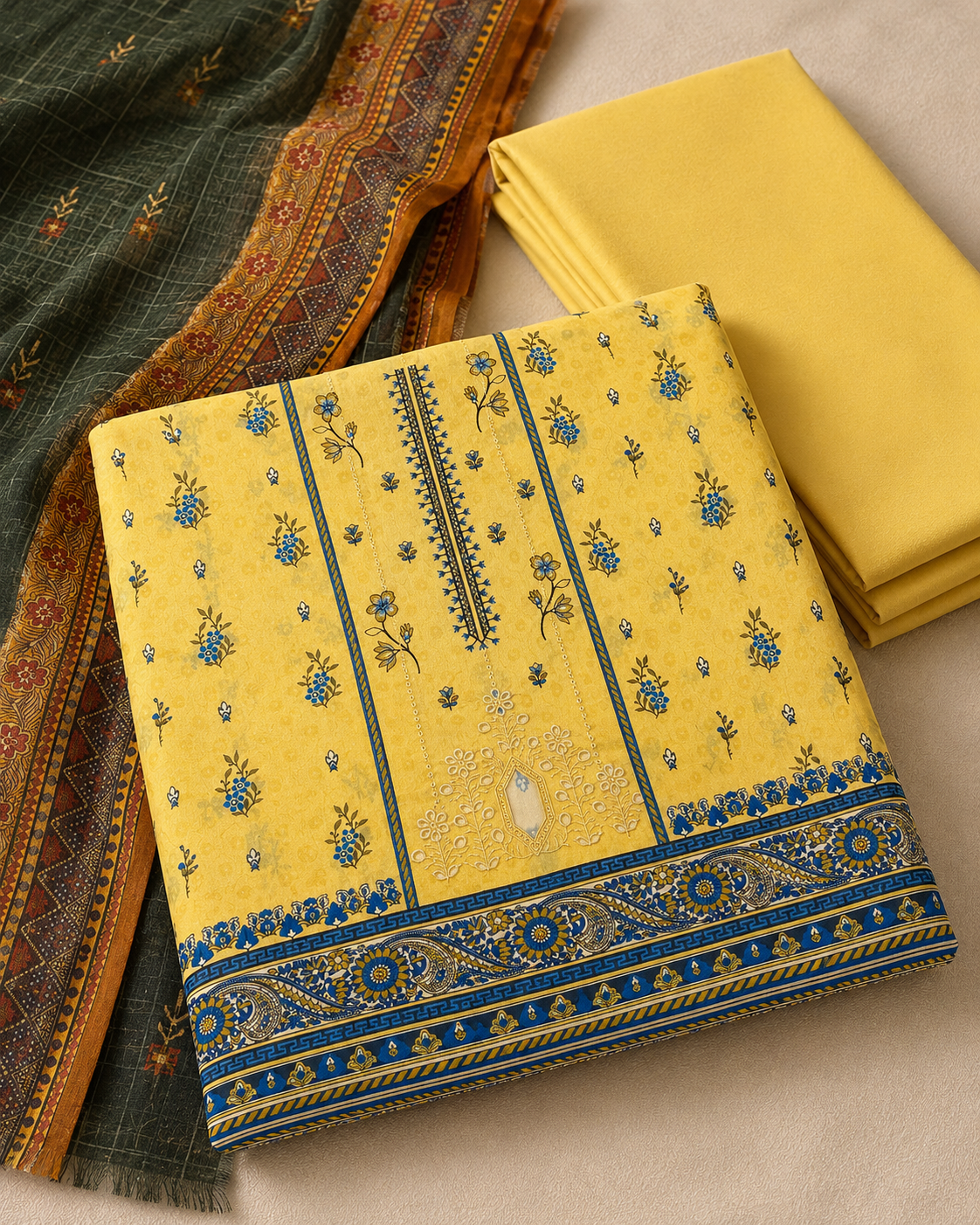 Sunlit Meadow – Yellow 3 Piece Unstitched Printed Suit