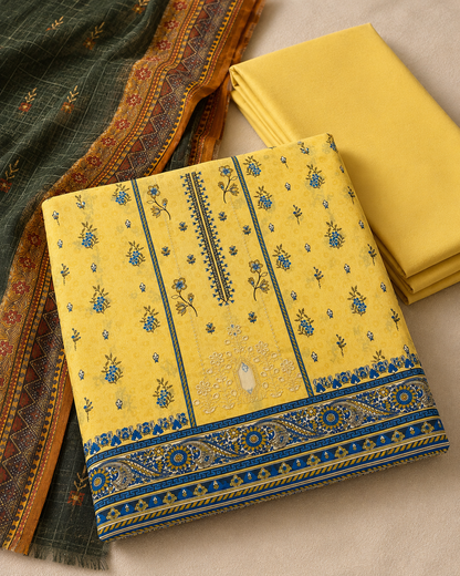 Sunlit Meadow – Yellow 3 Piece Unstitched Printed Suit
