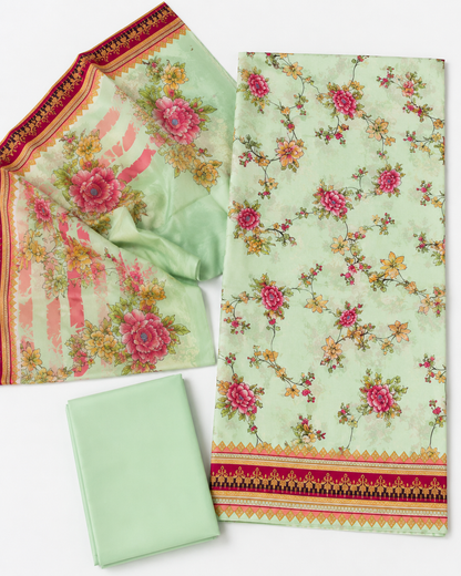 Mint Blossom 3-Piece Unstitched Printed Suit