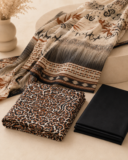 Rustic Animal Print Unstitched 3 Piece Suit with Printed Dupatta