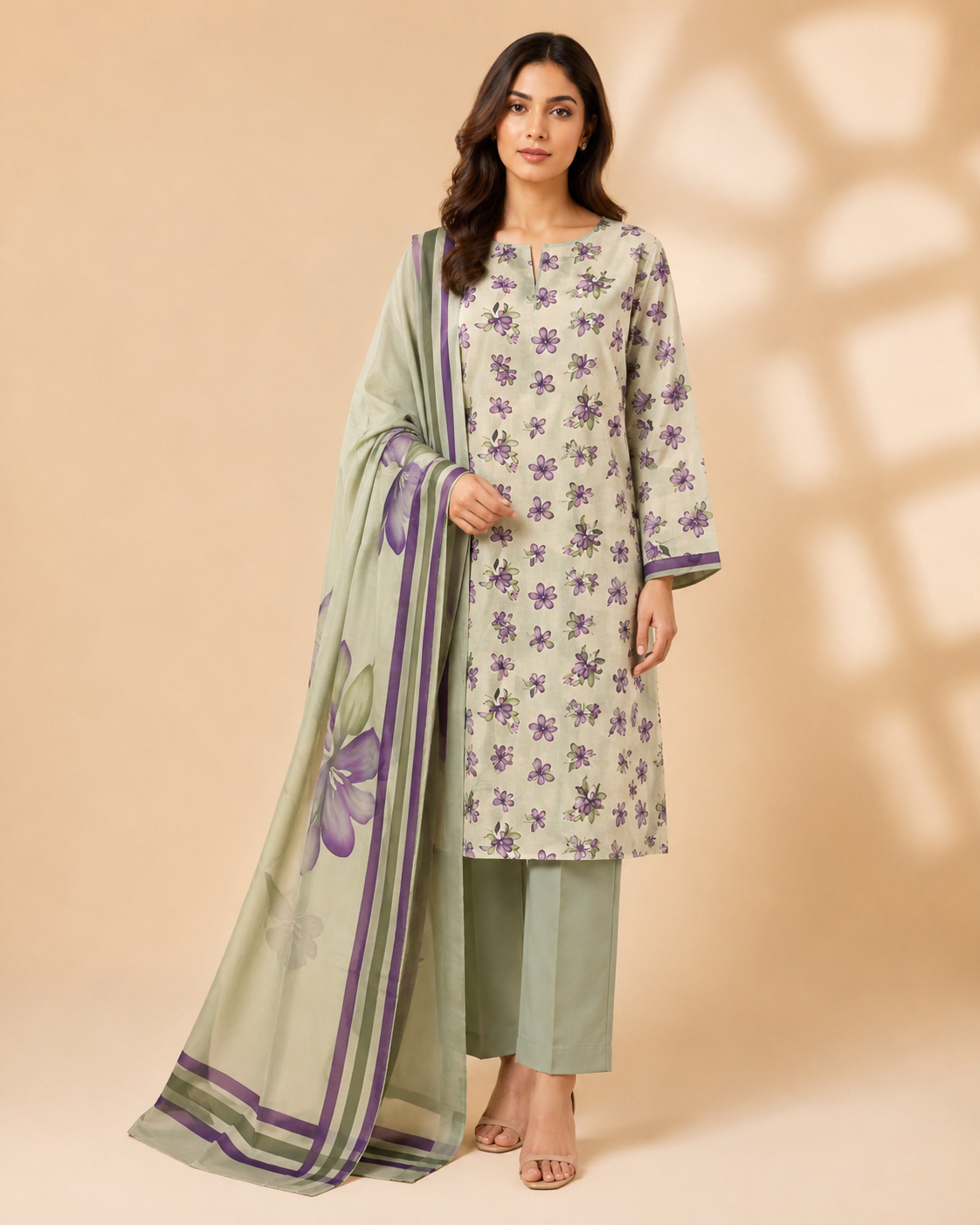 Sage Bloom 3-Piece Unstitched Printed Ladies Suit – Purple Floral