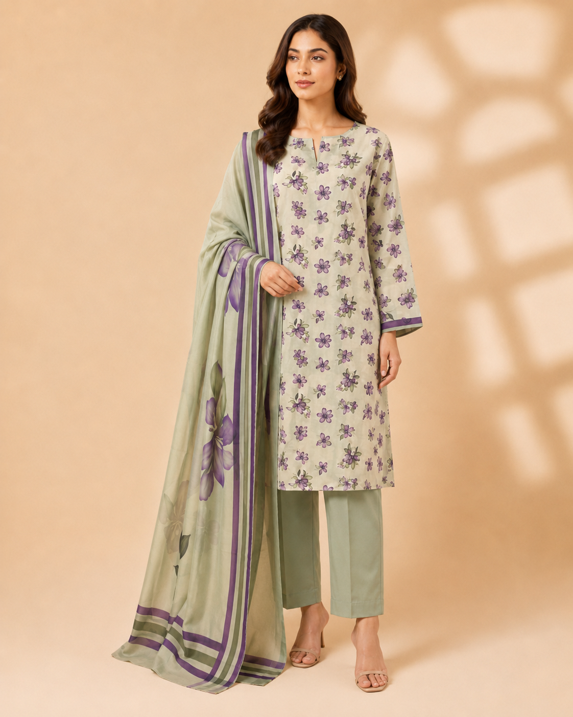 Sage Bloom 3-Piece Unstitched Printed Ladies Suit – Purple Floral