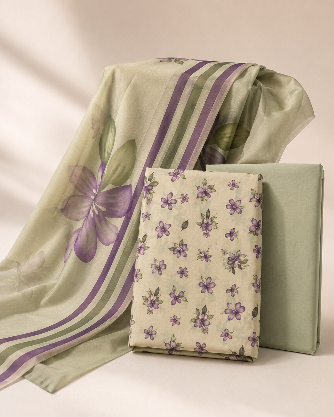 Sage Bloom 3-Piece Unstitched Printed Ladies Suit – Purple Floral
