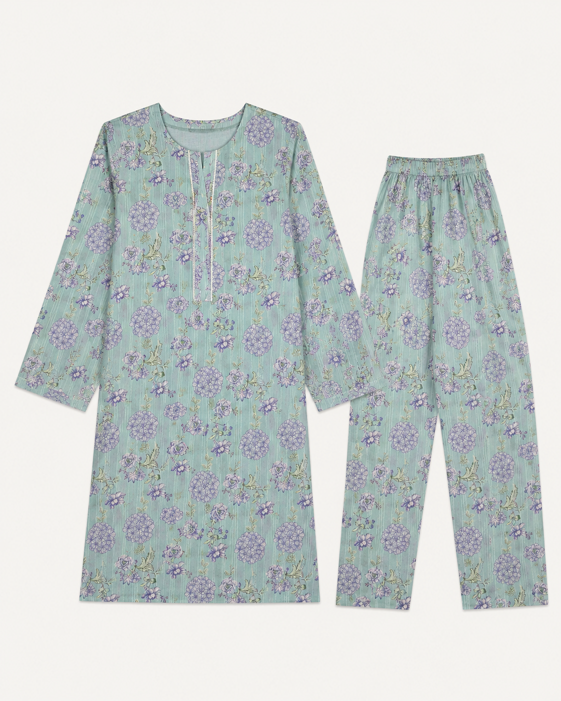 Mint Floral Nankaro 2 Piece Unstitched Suit – Matching Kameez & Shalwar