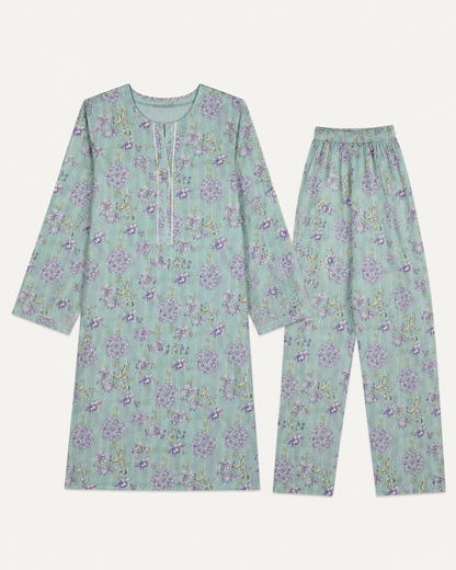 Mint Floral Nankaro 2 Piece Unstitched Suit – Matching Kameez & Shalwar