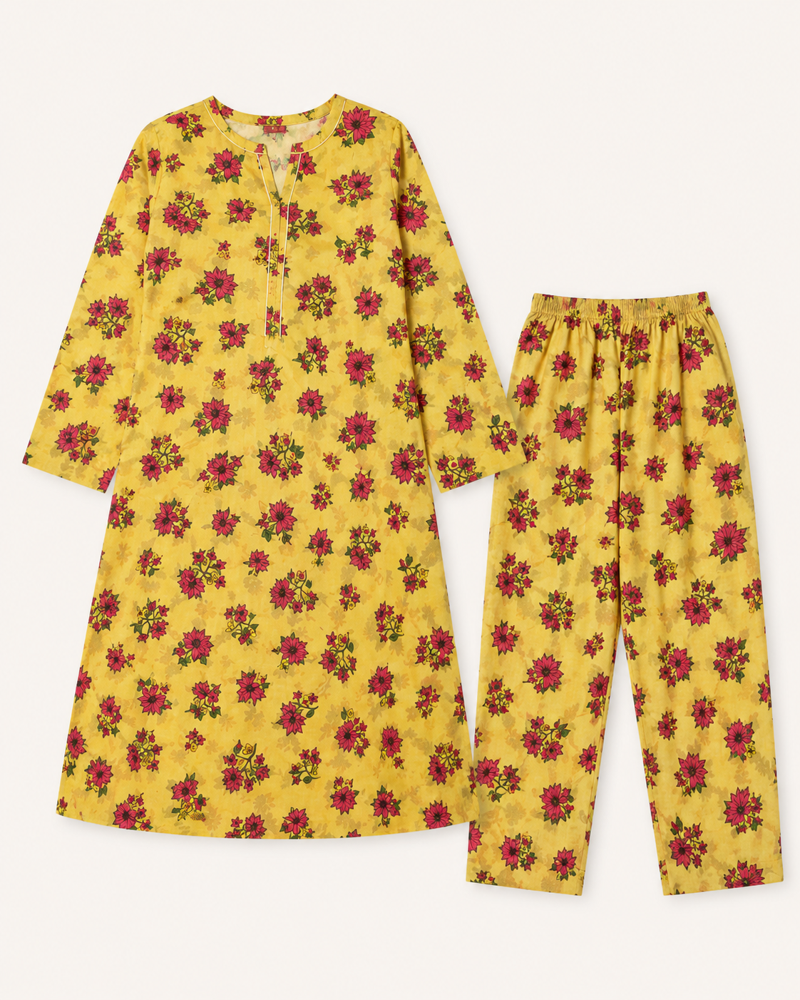 Mustard Yellow Floral Printed Cotton 2 Piece Unstitched Suit
