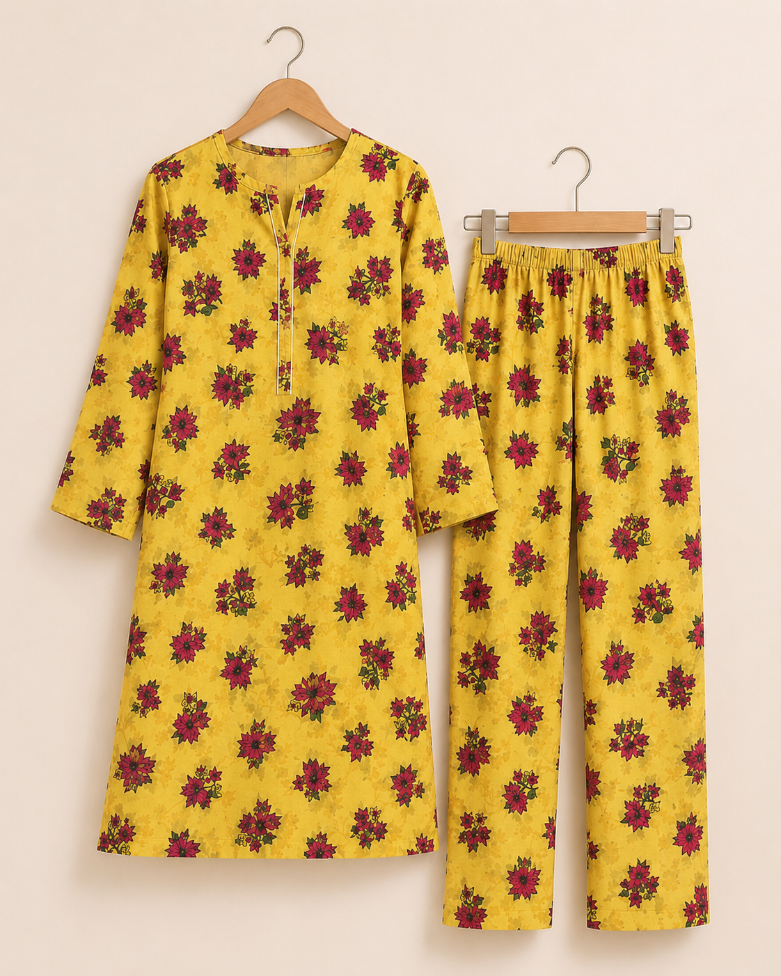 Mustard Yellow Floral Printed Cotton 2 Piece Unstitched Suit