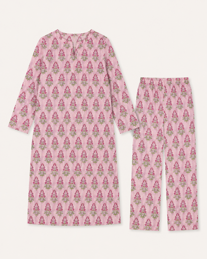 Blush Pink Floral Nankaro 2 Piece Unstitched Suit – Matching Kameez & Shalwar
