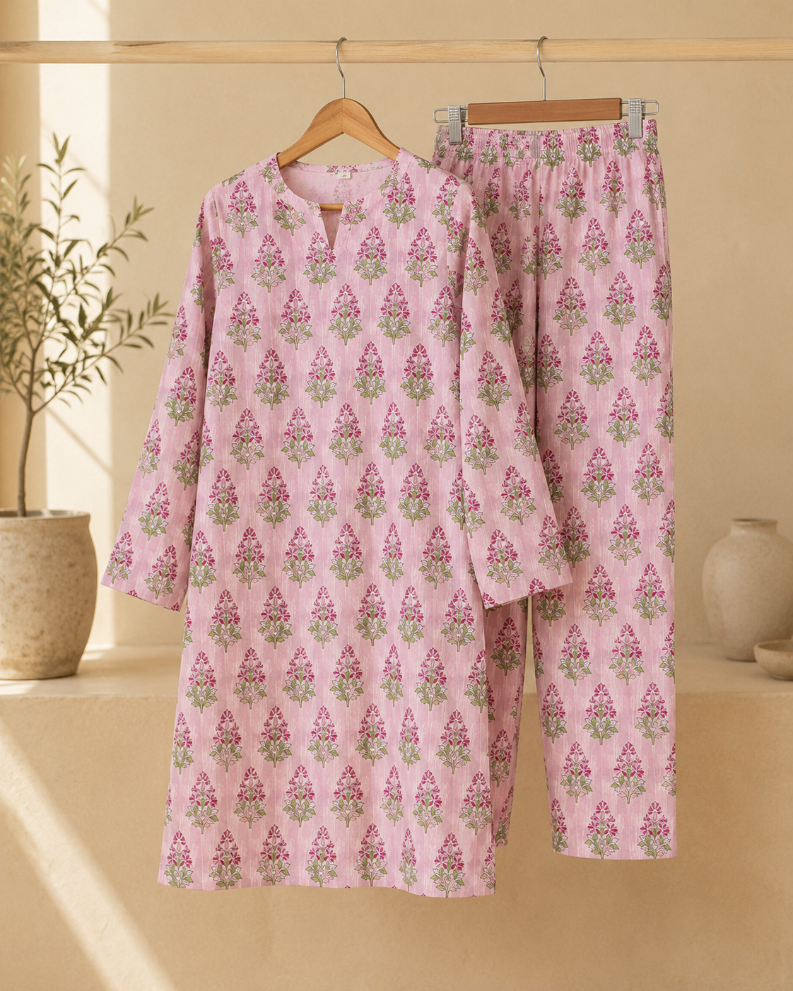 Blush Pink Floral Nankaro 2 Piece Unstitched Suit – Matching Kameez & Shalwar