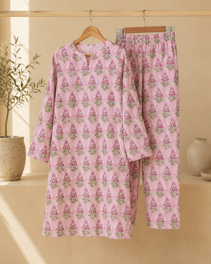 Blush Pink Floral Nankaro 2 Piece Unstitched Suit – Matching Kameez & Shalwar