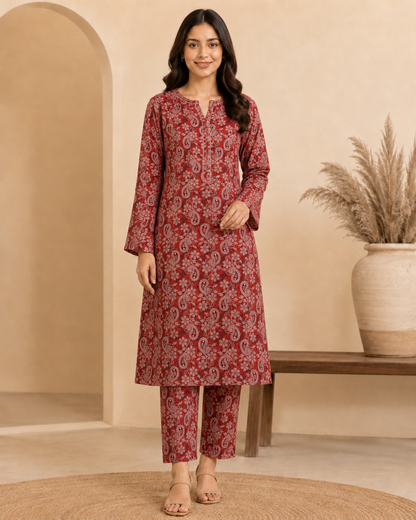 Maroon Ambi Print Unstitched Cotton 2-Piece Suit