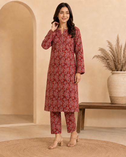Maroon Ambi Print Unstitched Cotton 2-Piece Suit