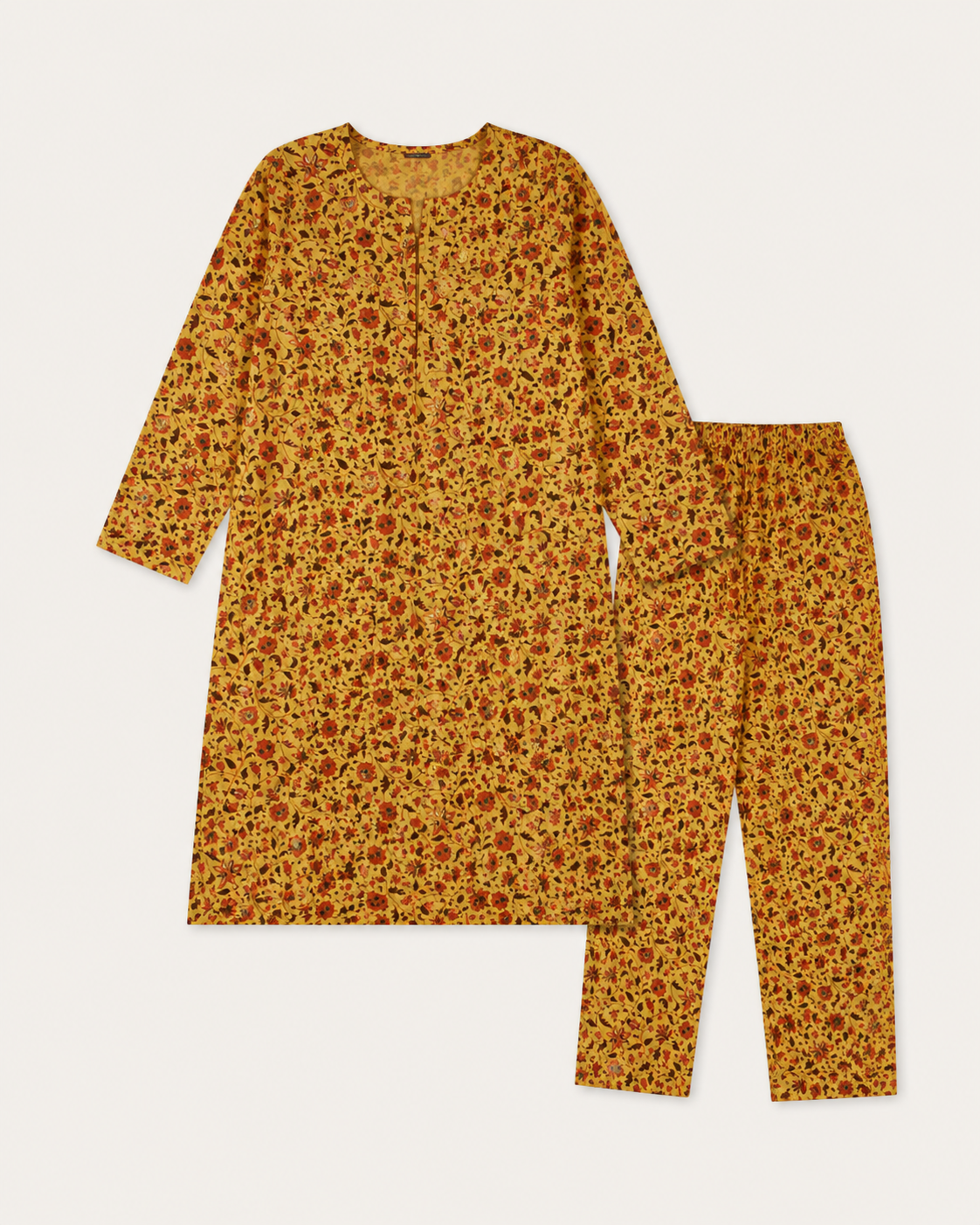 Mustard Floral Nankaro Cotton 2-Piece Unstitched Suit